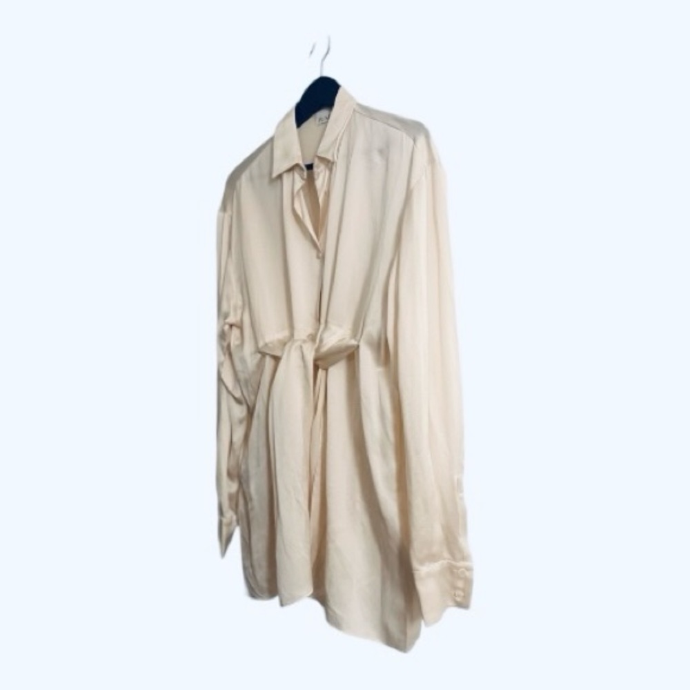 Raey Ivory Silk Tie Front Tunic Blouse  Minimalist Quiet Luxury 100% Silk 10 - Picture 6 of 10